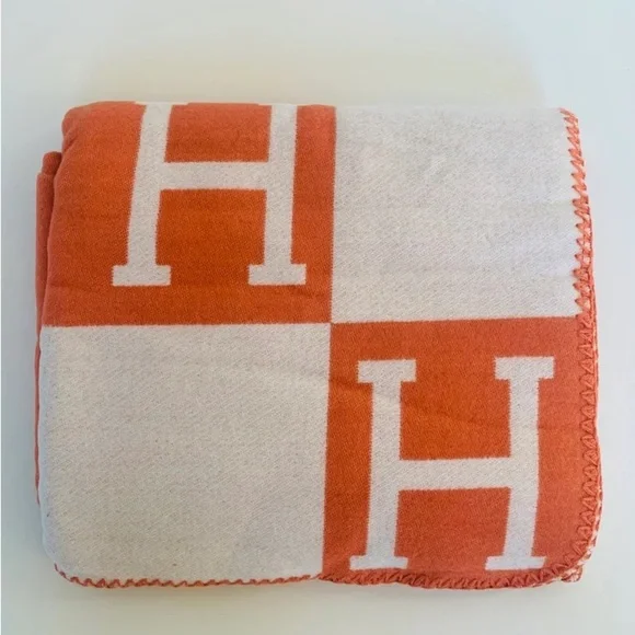 Orange and White H Blanket - Picture 2 of 3